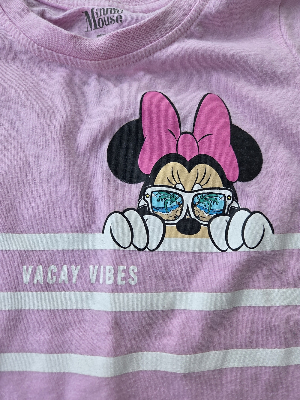 Disney Minnie Mouse Vacay Vibes Striped Graphic T-Shirt Size 6 Pink - Picture 4 of 6
